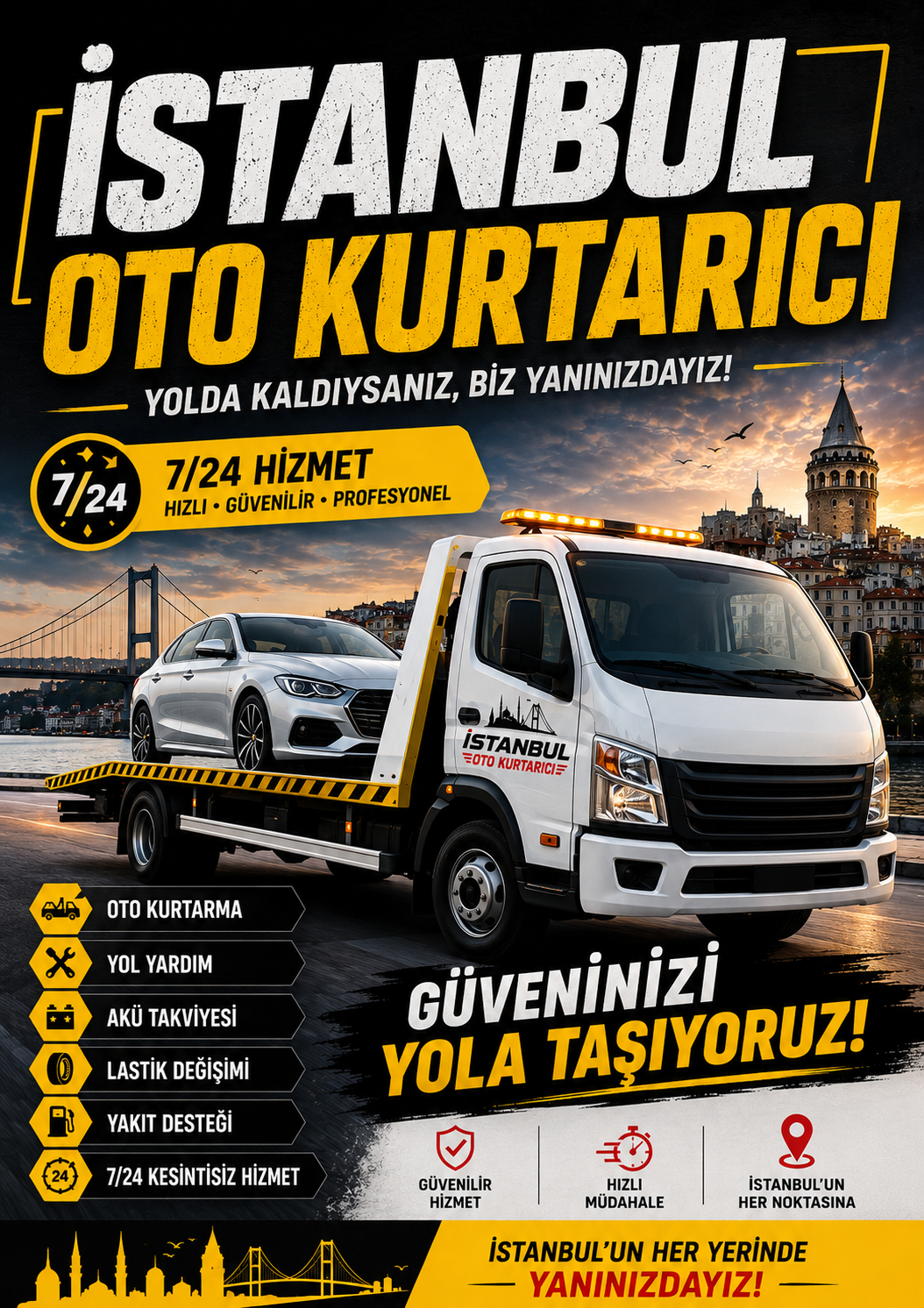 İstanbul Oto Kurtarıcı 7/24 hizmet afişi